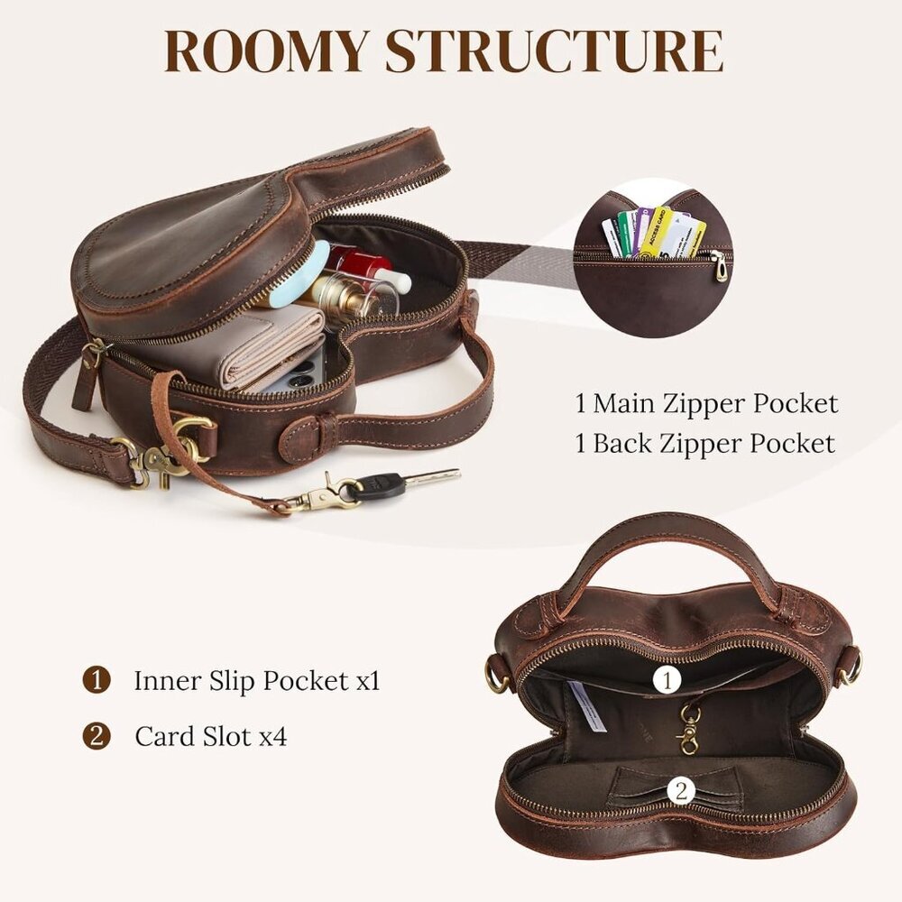 Leather Crossbody Bag Women Heart Shaped Purse Small Handbag Adjustable Strap - Picture 4 of 7